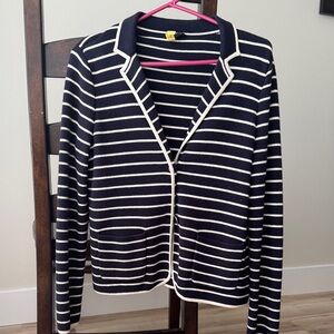 Talbots Navy and Cream Striped Cardigan